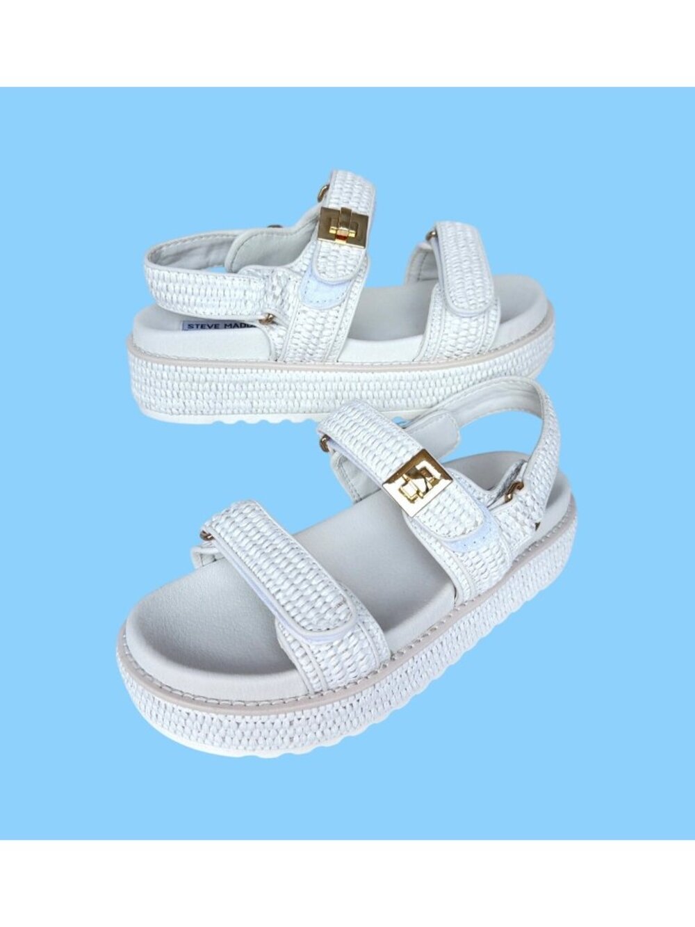 Steve Madden Bigmona Platform Sandals White Raffia Women Size 8.5